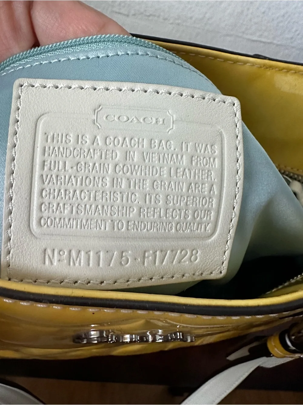 COACH Patent-Embossed Tote in Mustard Yellow Casual Handbag